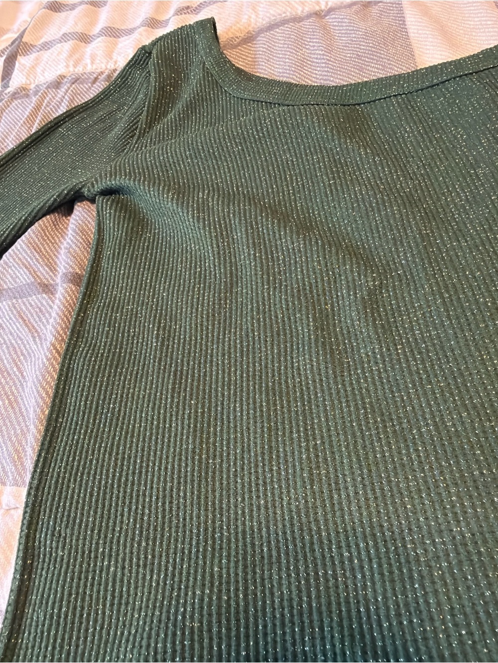 Green Ribbed Shimmer Boatneck Top
